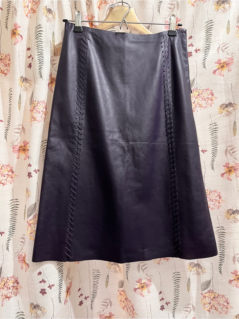 Rebecca Taylor Dark Plum Leather A-Line Skirt